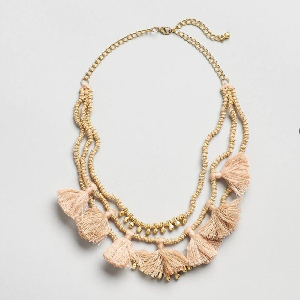 NWT Bluma Project Luna Necklace Tasseled Beaded Boho Chic Sand